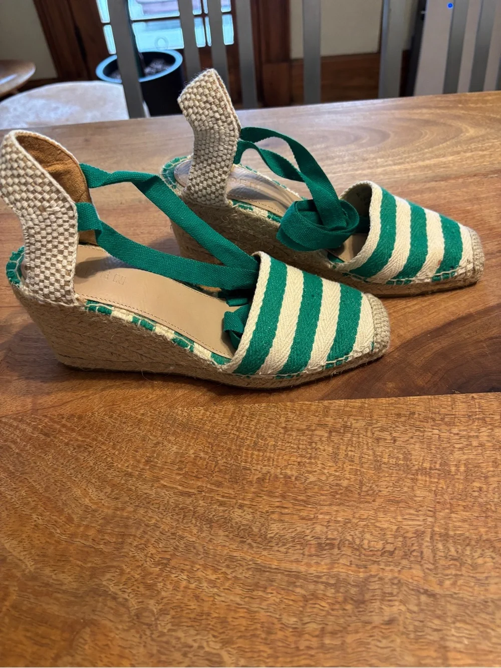 Boden Green and Cream Striped Women’s Espadrille Wedge